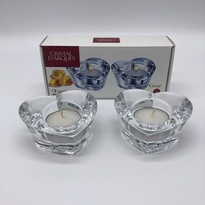 2 Cristal D’Arques Paris Heart Candle Holders